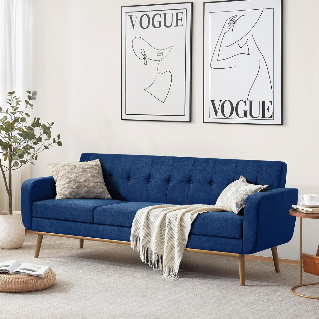 HUIMO Sofa Couch, Mid Century Modern Sofa with Solid Wood Frame, Button Tufted Couch for Bedroom, Living Room, Office, Apartment (Dark Blue, 80 inch)