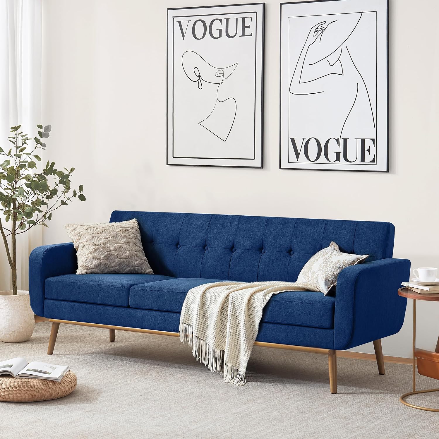 HUIMO Sofa Couch, Mid Century Modern Sofa with Solid Wood Frame, Button Tufted Couch for Bedroom, Living Room, Office, Apartment (Dark Blue, 80 inch)