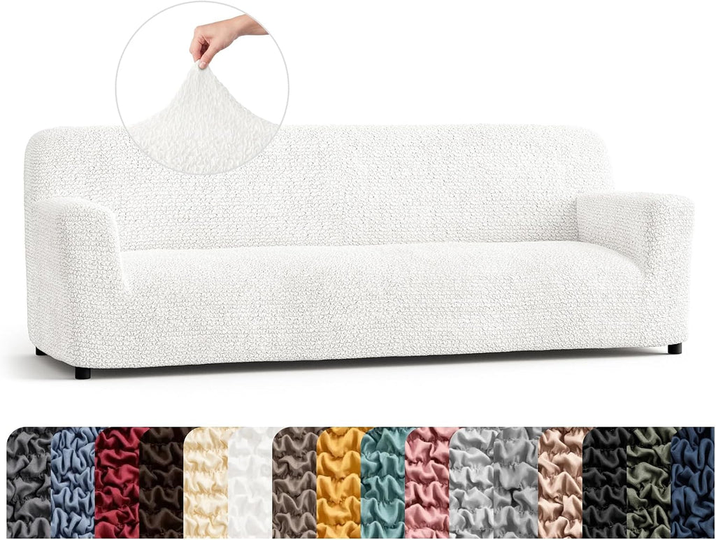 PAULATO BY GA.I.CO. Stretch Sofa Slipcover 1-Piece Elastic Couch Covers for 3-Seater & 4-Seater Sofa Loveseat Armchair Non-Slip Cover Machine Washable Protector – Crisp White (86'-120' Wide)