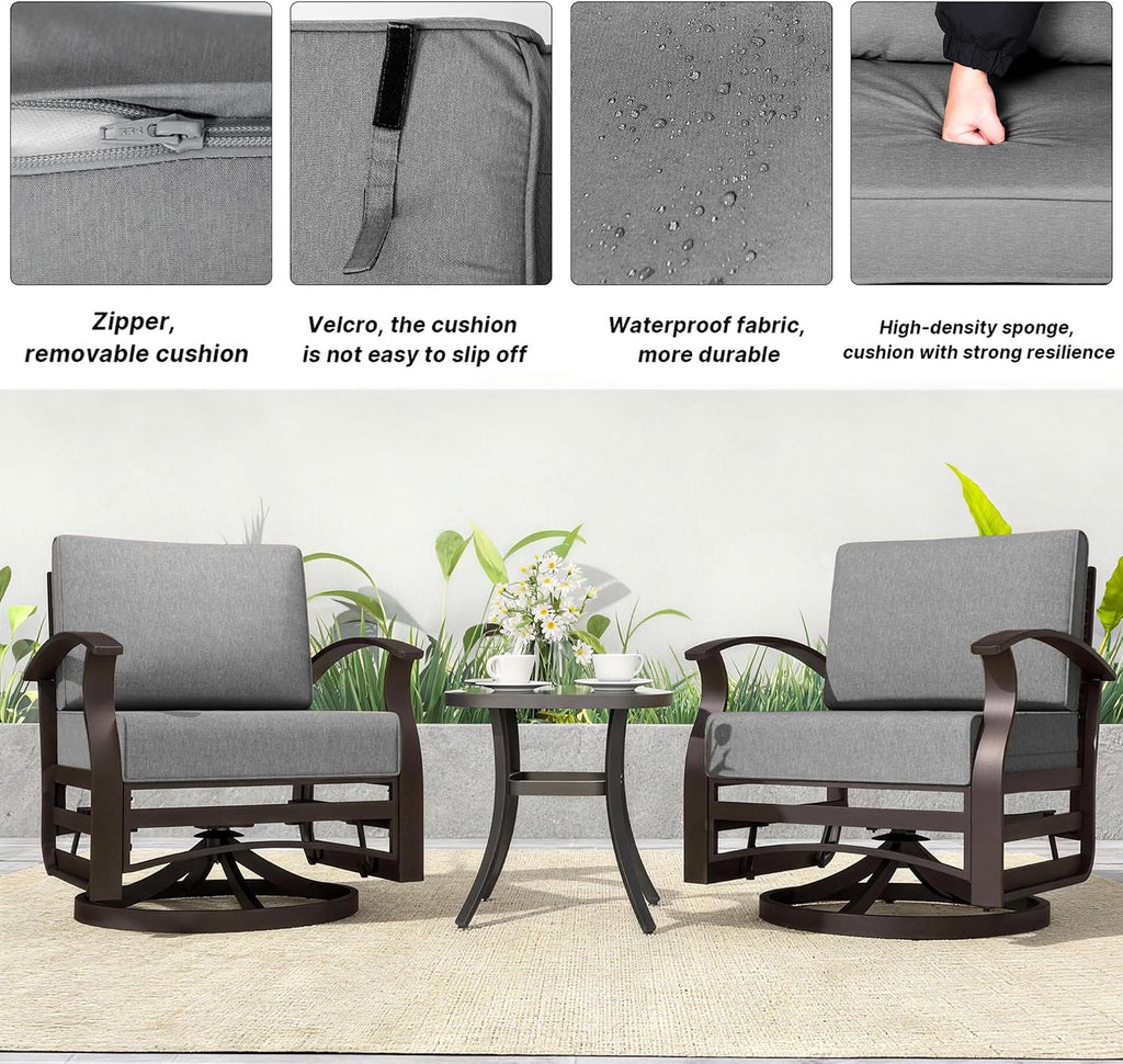 Kurapika 5 Pieces Patio Furniture Set, Outdoor Aluminum Rocking Chair, Patio Bistro Set Swivel Gliders Rocker with Thickened Cushions and Side Table(Grey)