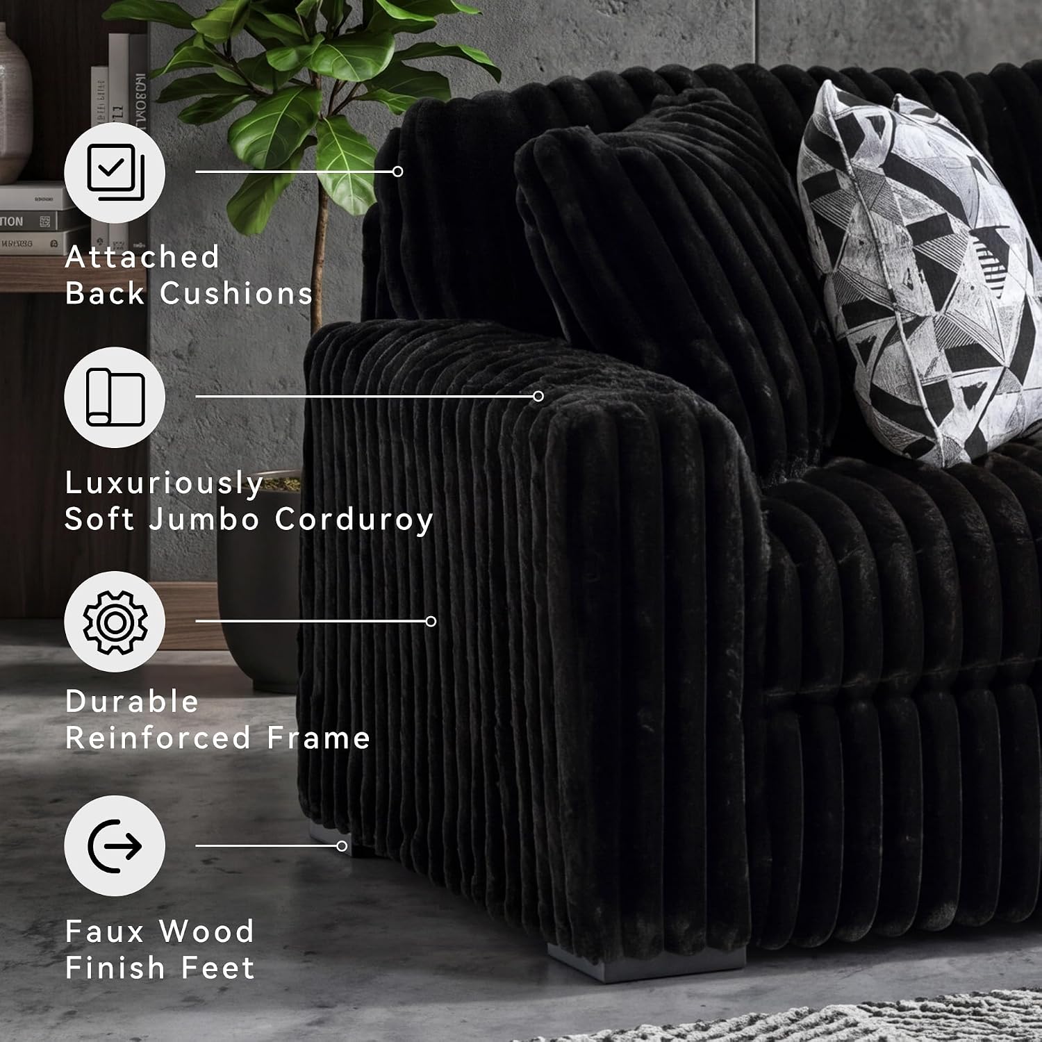 Signature Design by Ashley Midnight-Madness Modern Anti Sage Sofa with Reversible Cushions, Black