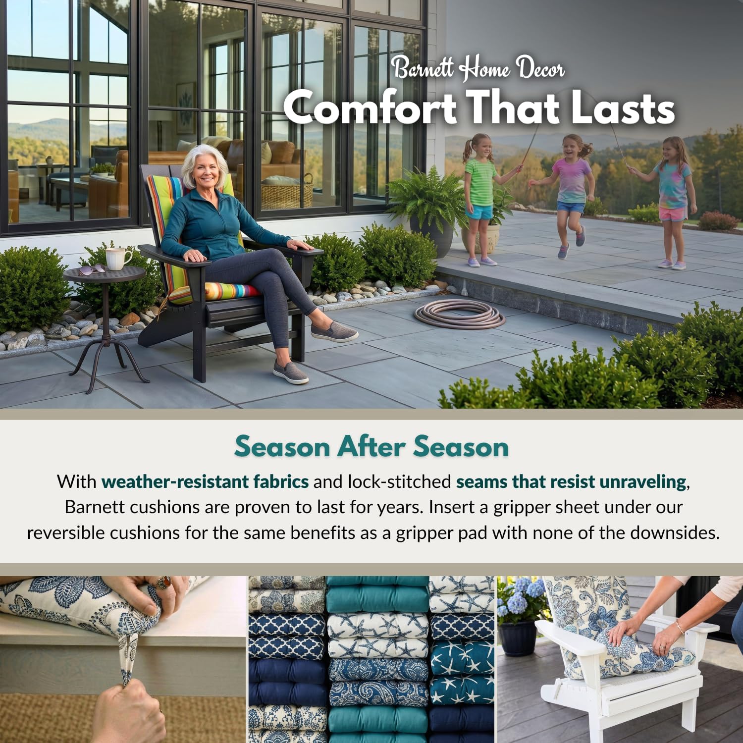 Barnett Home Decor Indoor Outdoor Dining Chair Cushions - 15x17 Patio Chair Cushions - Fade Resistant, Weather Resistant, Made in USA - Latex Foam Fill Pad - Boutique Blue (Pack of 4) Coastal