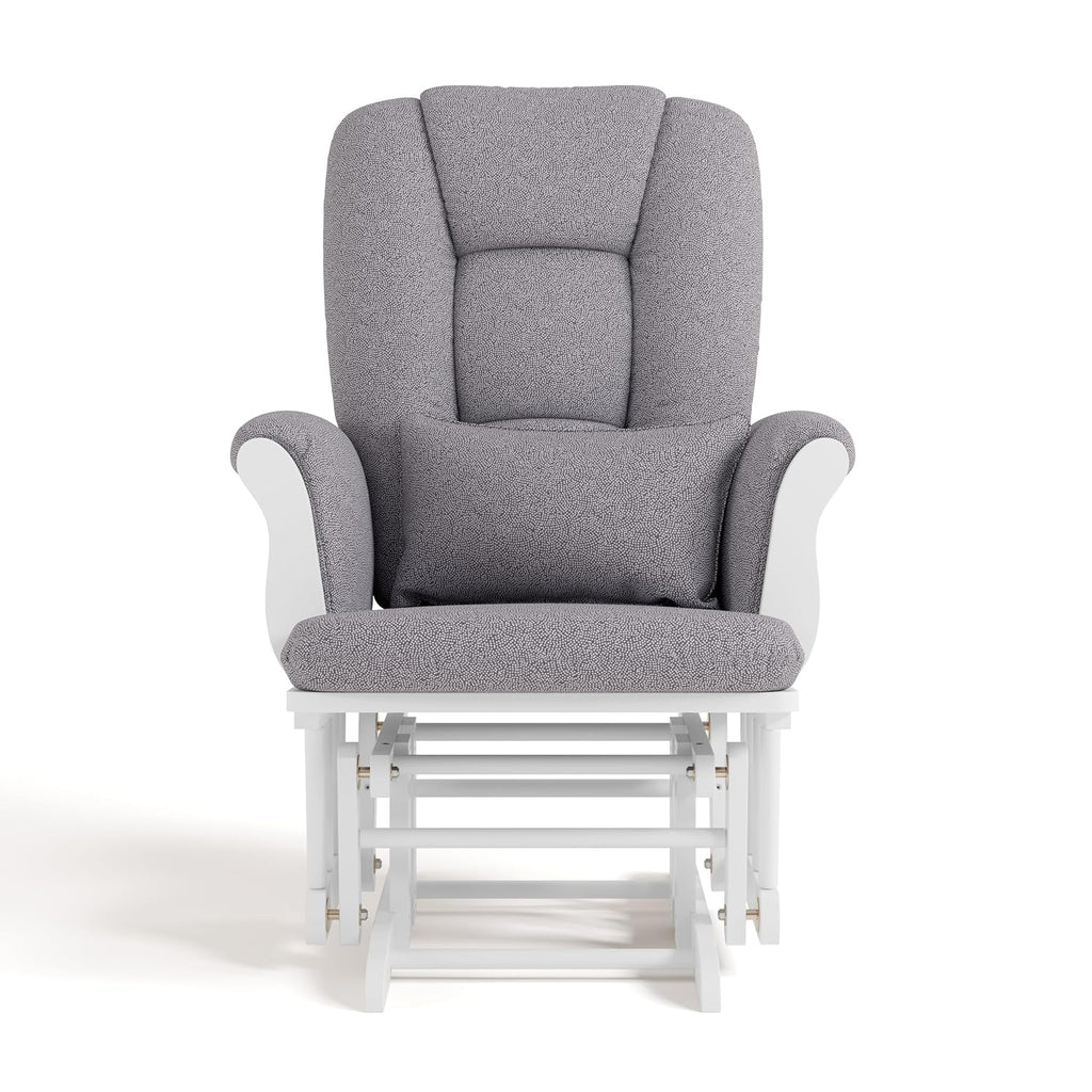 Storkcraft Tuscany Custom Glider and Ottoman with Free Lumbar Pillow (White/Slate Gray Swirl) - Cleanable Upholstered Comfort Rocking Nursery Chair with Ottoman