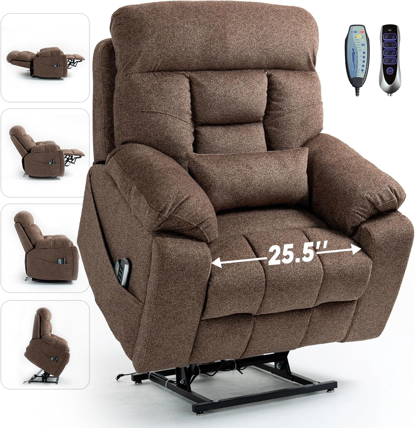 25''Oversized Lazy Boy Recliner Chair, Power Lift Recliner Chair for Elderly, Electric Recliner Chairs for Adults with Massage and Heat, Double Motor Lay Flat Recliner with Cup Holder, Side Pocket