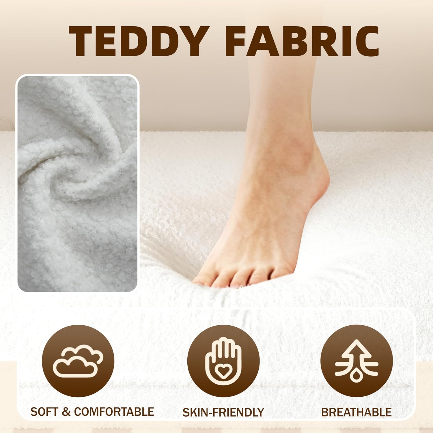 78' Twin Size Convertible Folding Sleeper Sofa Bed, Modern Teddy Fabric Futon Sofa Bed with Pillow, Foam Mattress Loveseat Cloud Couch, No Assembly Floor Couches for Living Room, Apartment, Beige