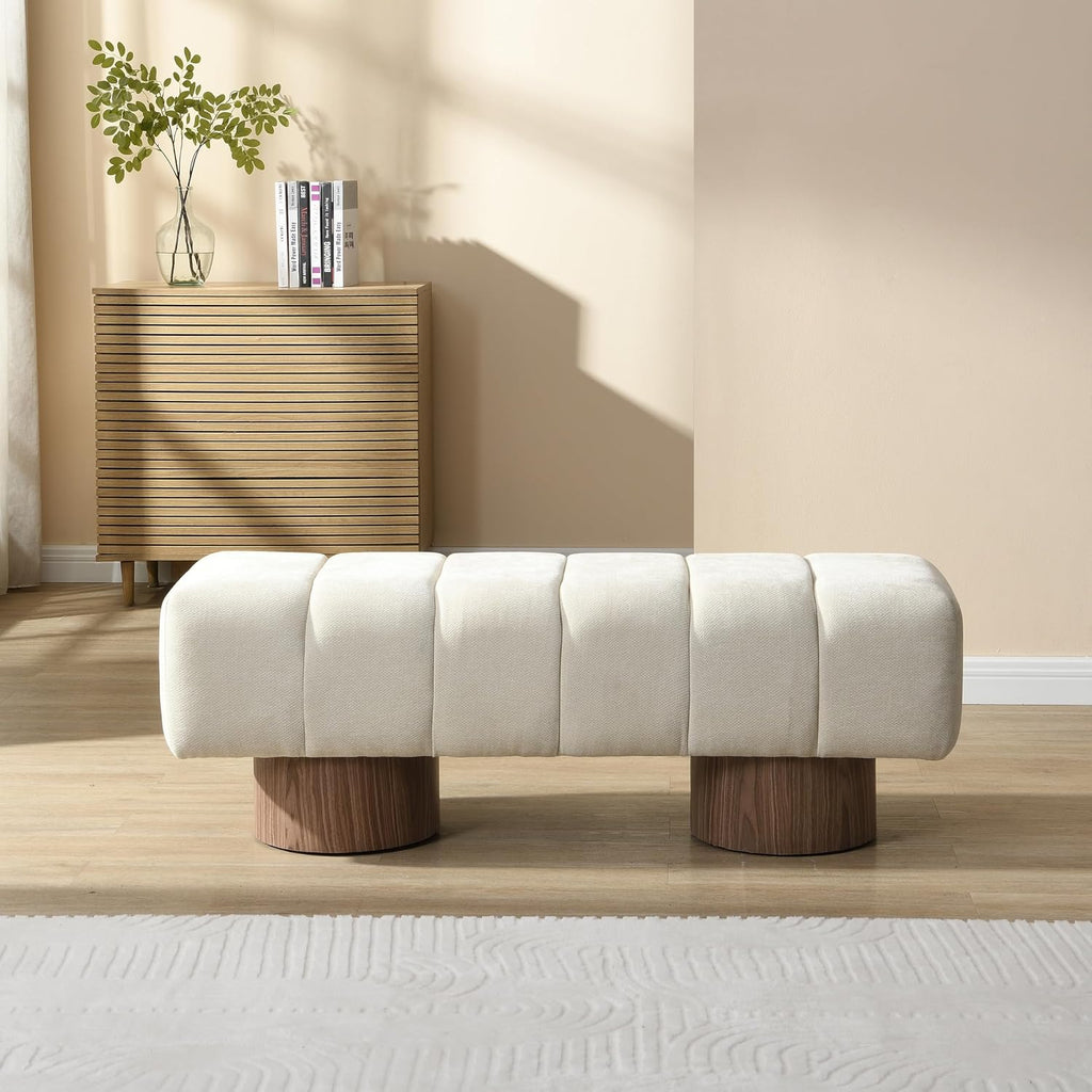 Christopher Knight Home Manila 50' Chenille Fabric Dining Bench for 2 People, Upholstery Ottoman Bench, End of Bed Footstool, Living Room Sofa Extra Seat/Footrest, No Assembly Needed, Light Beige