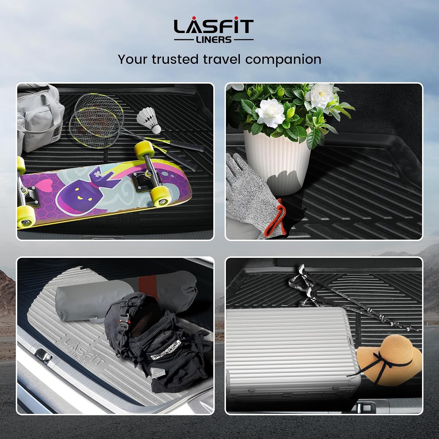LASFIT Trunk Mat with 3rd Row Backrest Mat 2021-2026 for Chevrolet Chevy Suburban/GMC Yukon XL (Only Yukon XL, Not Fit Yukon)/Cadillac Escalade ESV (Only Escalade ESV, Not Fit Escalade)