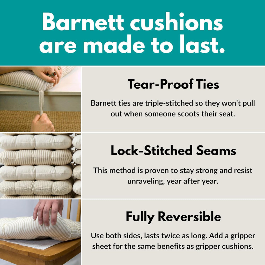 Barnett Home Decor Chair Cushions for Dining Chairs - 15x17 Kitchen Chair Cushions - Machine Washable, 100% Cotton, Made in USA - Latex Foam Chair Pads - Farmhouse Check Dark Red and Tan Pack of 4 a