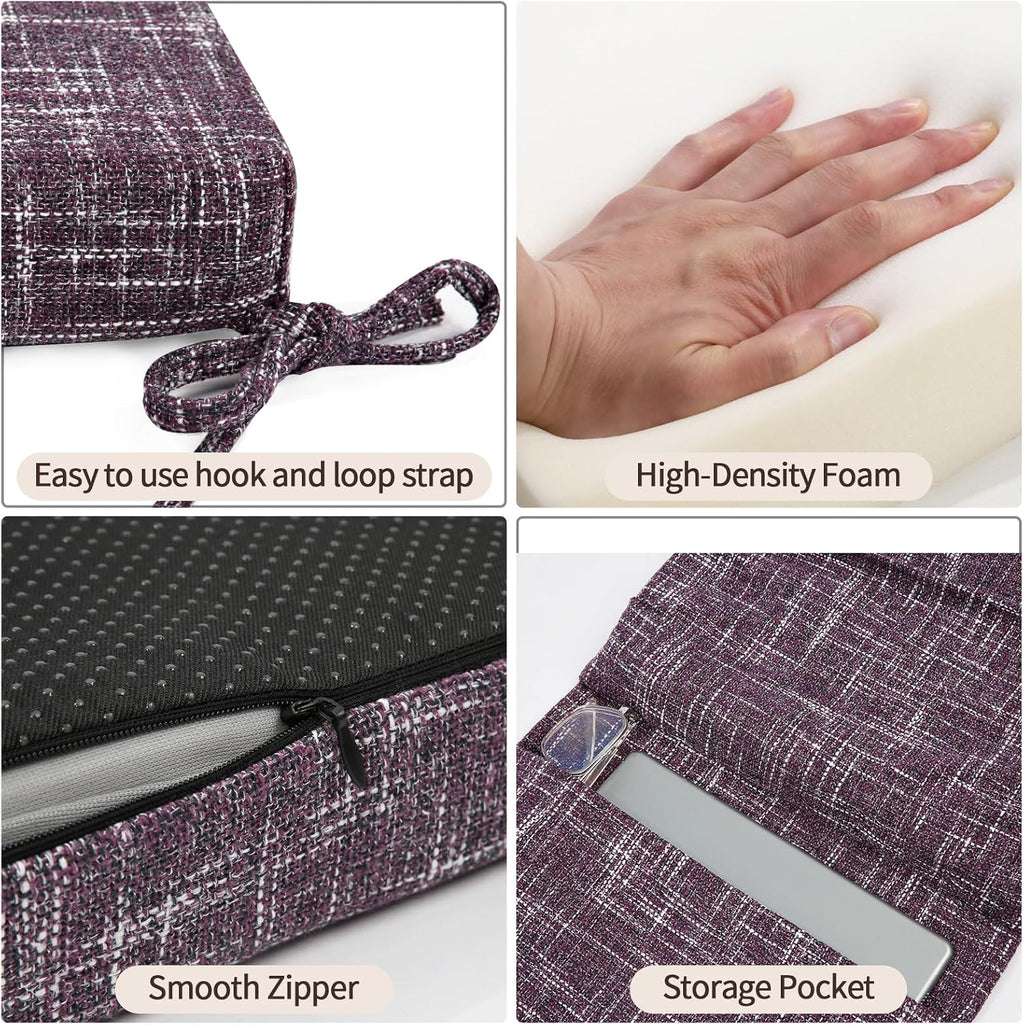 SINOSSO Glider Rocker Cushion Set (5 Pcs), Soft Blended Fabric High-Density Support Foam Seat Cushions with Ties, Fits Rocking Chair/Nursery Glider & Ottoman, Purple