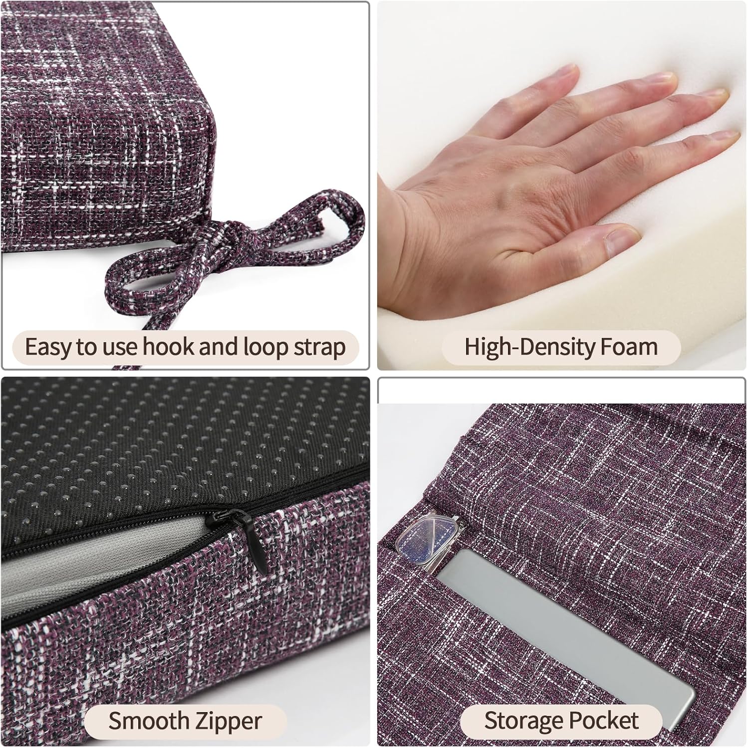 SINOSSO Glider Rocker Cushion Set (5 Pcs), Soft Blended Fabric High-Density Support Foam Seat Cushions with Ties, Fits Rocking Chair/Nursery Glider & Ottoman, Purple