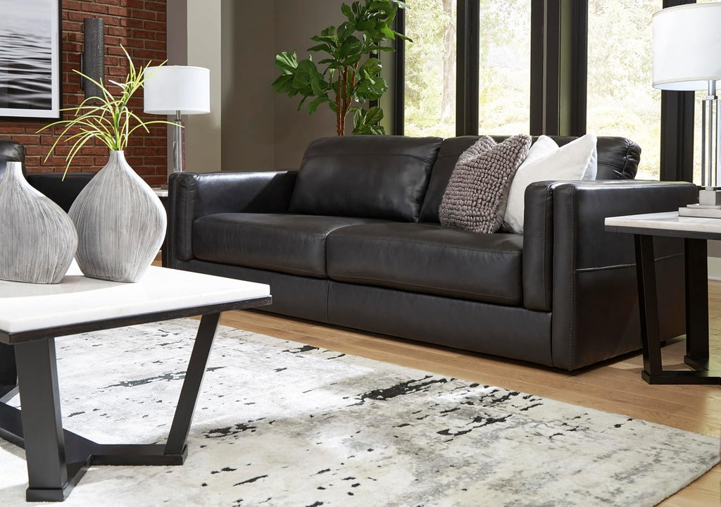 Signature Design by Ashley Amiata Modern Leather Match Sofa with Non-skid Legs, Black