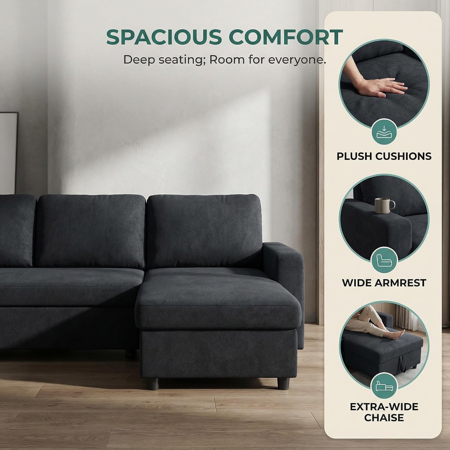 Queen Sleeper Sofa, 83 Inch Convertible Sofa Bed with Storage, Modular Sectional Couch with Pull Out Bed, L Shaped 3 Seat Sectional Sleeper Sofa for Living Room, Apartment, Black