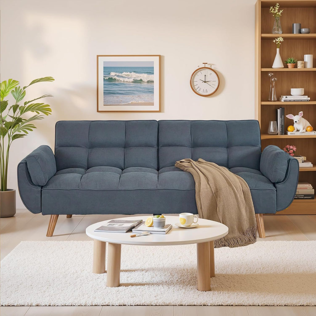 Convertible Futon Sofa Bed, Sleeper Sofa Bed with Adjustable Backrests, Linen Loveseat Sofa Small Couches for Small Spaces, Living Room, Bedroom (Dark Gray)