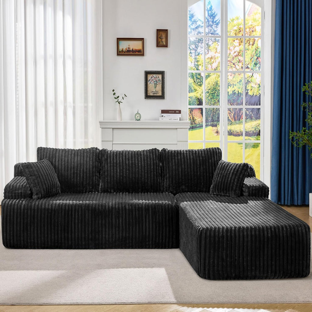 Modular Sectional Sofa Couches L-Shape Couch 3 Seat Modular Sofa Memory Foam Sectional Couches for Living Room, Cloud Couch with Oversized Chaise (Black Stripe, 108' Right Facing Chaise)