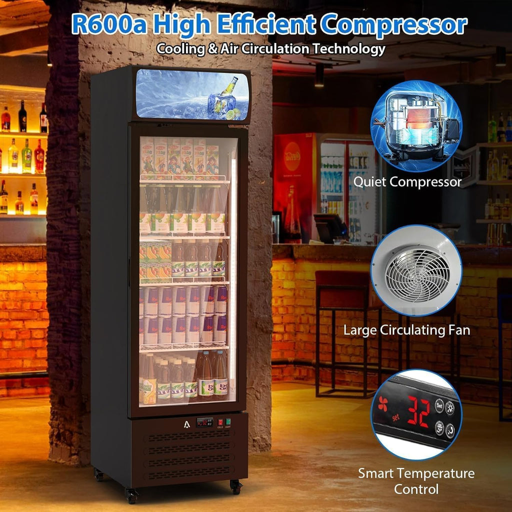 Commercial Display Refrigerator with Single Glass Door, 11.3 Cu.Ft Upright Beverage Cooler with Adjustable Shelves, Soft LED Lighting, Merchandiser Fridge for Home, Restaurant, and Garage, Black