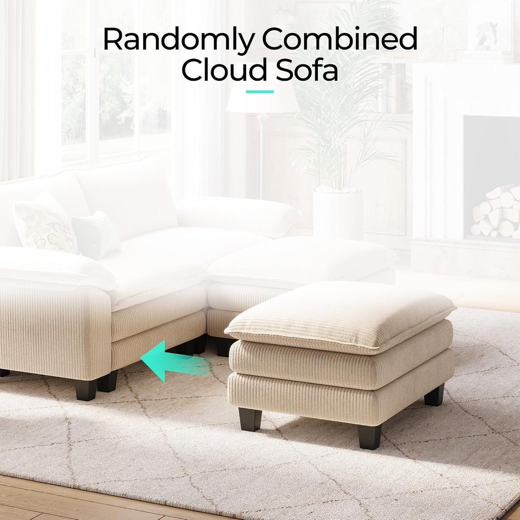 LINSY HOME 90' Modular Cloud Love Seat Sofa, Corduroy Soft Sectional Couch, Modern Comfy Love Seat with 2 Movable Ottoman, Perfect for Living Room, Apartment, Office, Beige