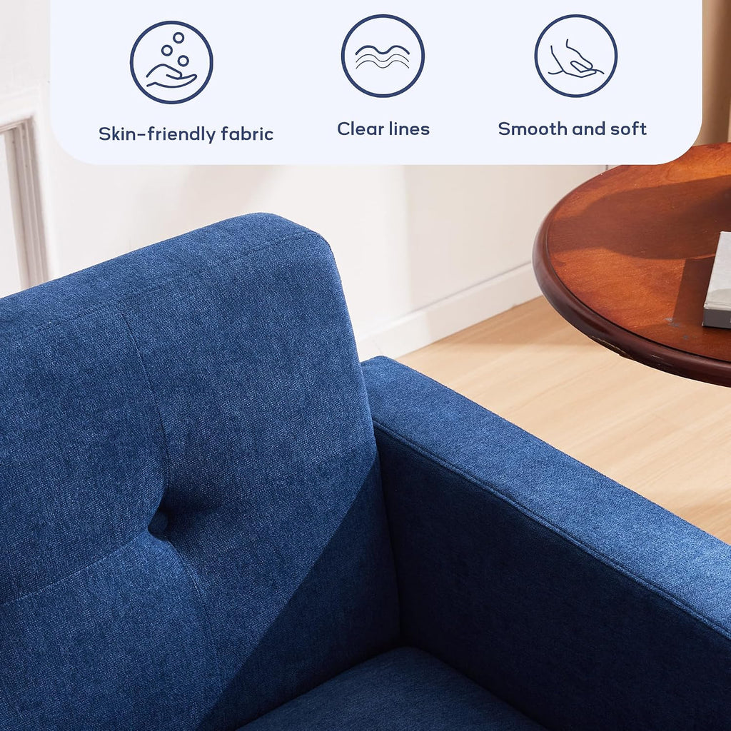 HUIMO Sofa Couch, Mid Century Modern Sofa with Solid Wood Frame, Button Tufted Couch for Bedroom, Living Room, Office, Apartment (Dark Blue, 80 inch)