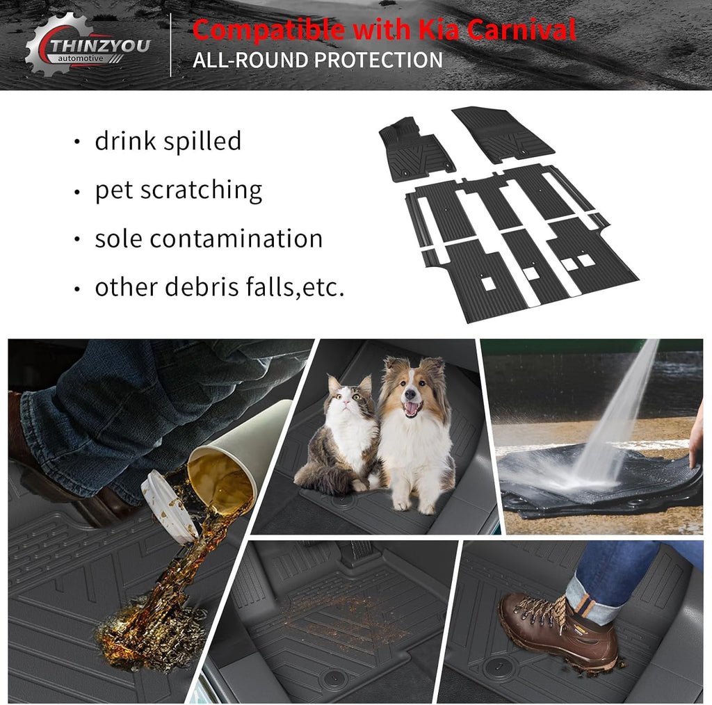 Floor Mats Compatible with 2022-2025 2026 Kia Carnival 8 Seater MPV No Hybrid&Prestige Trunk Liner Cargo Liner Cargo Mat 2024 Carnival Accessories (Floor Mats+Trunk Mat+Backrest Mats)