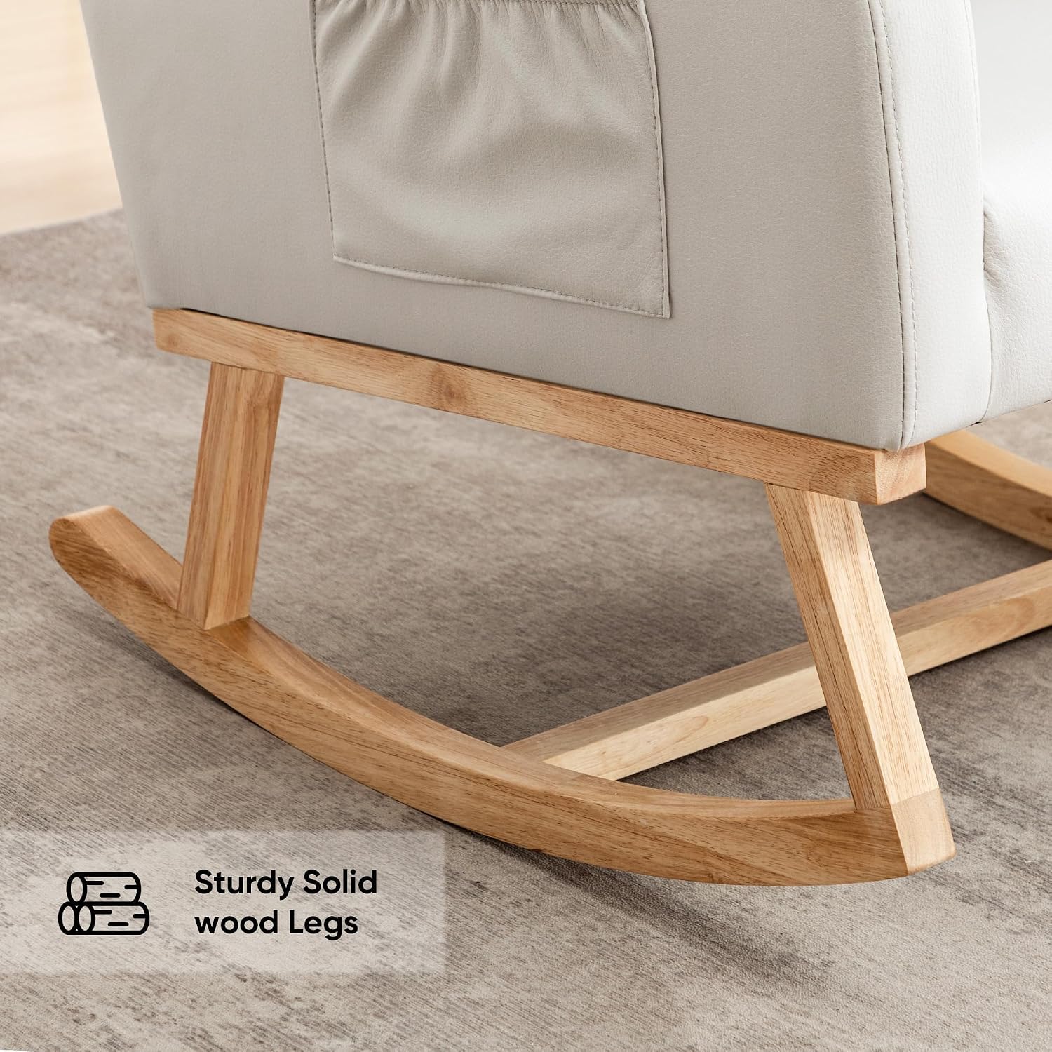 HCHAIRH Rocking Chair Nursery, Modern Nursing Glider Rocking Chairs Comfy Rocker Armchair with Solid Wood Legs for Nursery Living Room, Bedroom (Pu Beige)
