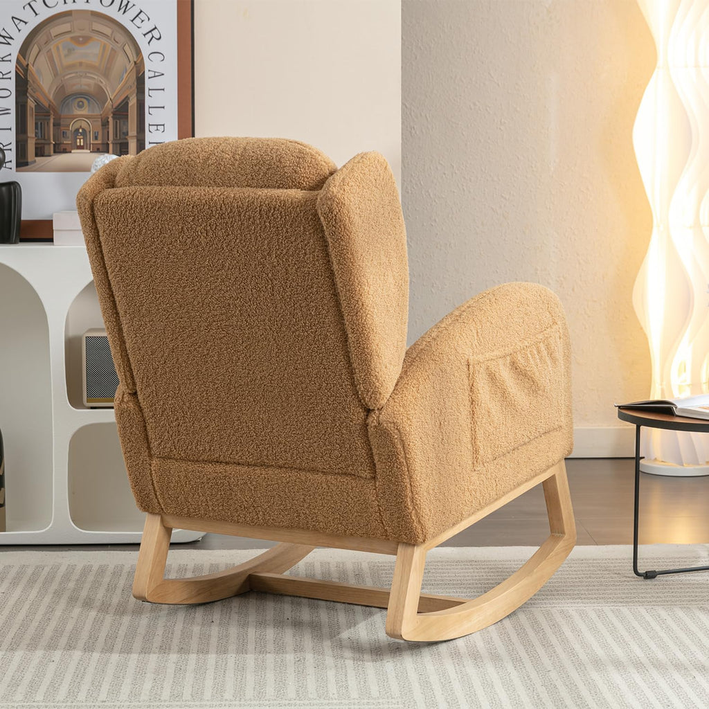 Cloud Rocking Chair Nursery, Comfy Glider Nursery Chair with Foot Rest, Upholstered Rocker, Modern Accent Reading Armchair with Solid Wood Base for Living Room, Bedroom (40' Khaki)
