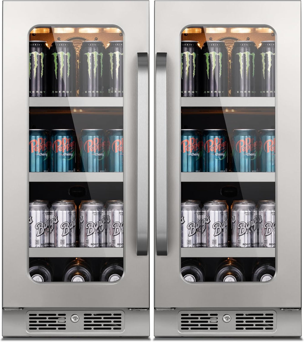 30 Inch Beverage Refrigerator 160 Cans Beverage Fridge Drink Fridge with Glass Door 3 LED 34-54 ℉ Beverage Cooler Built-in or Freestanding Adjustable Shelves for Home/Kitchen(6.0 cu.ft)