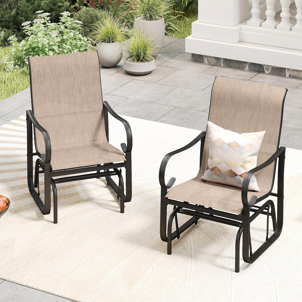 Tangkula Patio Glider Chairs Set of 2, Outdoor Swing Rocking Chairs w/Ergonomic Backrest & Breathable Mesh Fabric, Glider Rocker Chairs w/Heavy-Duty Metal Frame for Porch, Garden