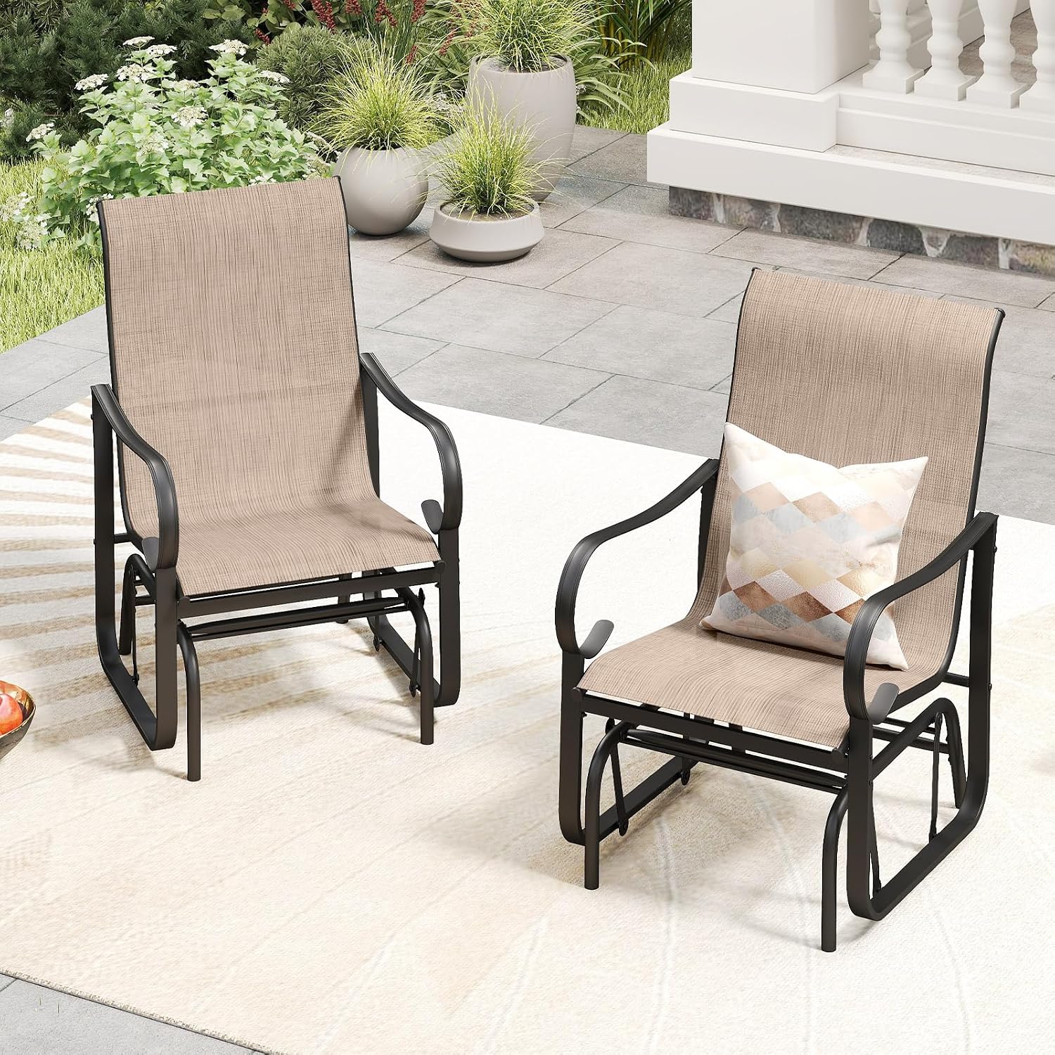 Tangkula Patio Glider Chairs Set of 2, Outdoor Swing Rocking Chairs w/Ergonomic Backrest & Breathable Mesh Fabric, Glider Rocker Chairs w/Heavy-Duty Metal Frame for Porch, Garden
