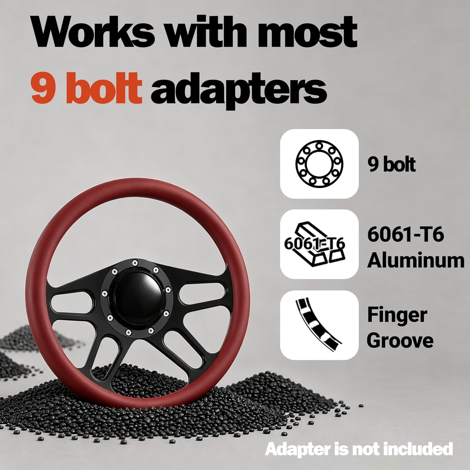 14'' Billet Half Wrap 9 Bolts Steering Wheel with 2'' Dish and Horn Button(Burgundy)