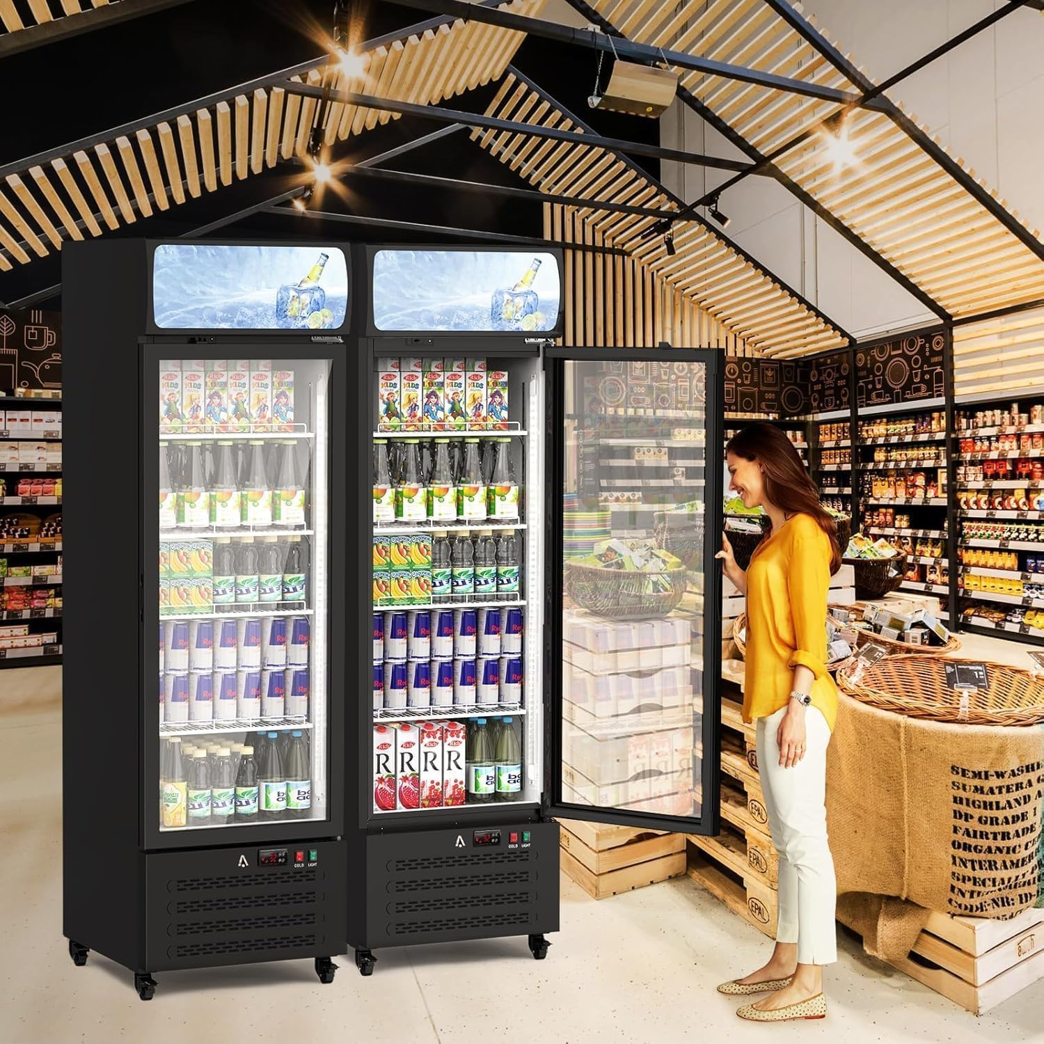 Commercial Display Refrigerator with Single Glass Door, 11.3 Cu.Ft Upright Beverage Cooler with Adjustable Shelves, Soft LED Lighting, Merchandiser Fridge for Home, Restaurant, and Garage, Black