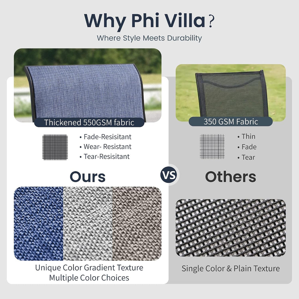 PHI VILLA Patio Swivel Dining Chairs Set of 2, All Weather Outdoor Chair with Textilene Mesh Fabric & Black Metal Frame for Outdoor Lawn Garden Poolside (Blue)