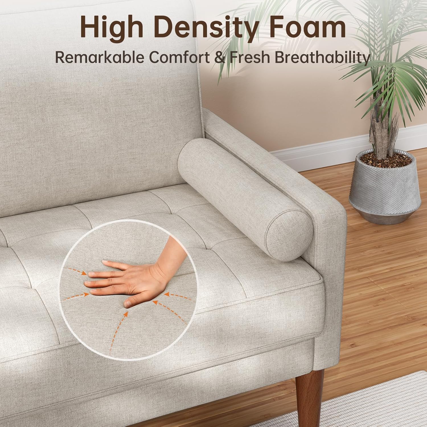 Vesgantti Loveseat Sofa 48' Small Couches for Small Spaces, Love Seat for Living Room, Bedroom, Easy Assembly Mid Century Modern Couch, Beige | Solid Wood Legs