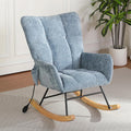 Rocking Chair Nursery with Airbag, Comfy Modern Nursery Rocking Reading Chair Indoor, Cozy Upholstered Glider Rocker Chairs for Living Room Bedroom Offices, (Chenille, Blue)