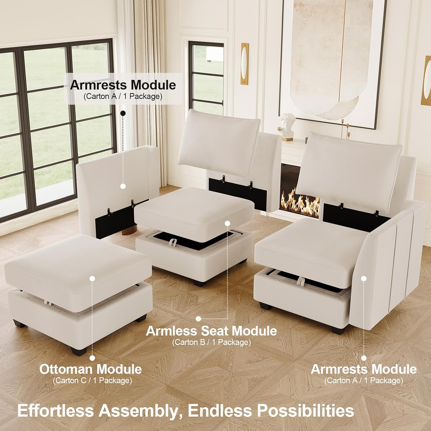 Belffin Convertible Sectional Sofa with Chaise Velvet L Shaped Sofa Couch Modular Sectional Sofa with Storage Beige