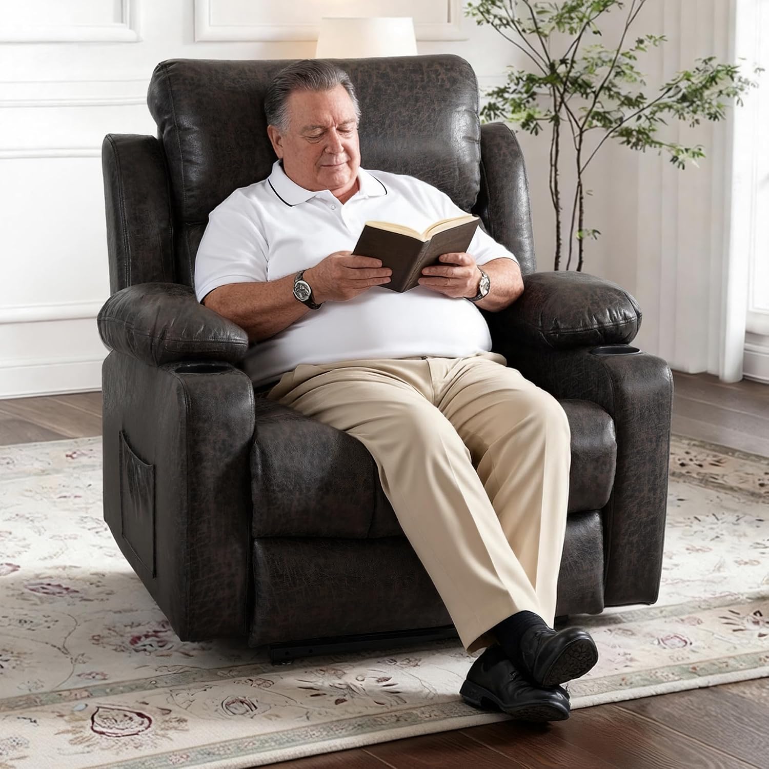 FLEXISPOT XL31-XL Oversized Power Lift Recliner Chair for Elderly, 27.4' Extra Wide Lay Flat Lift Chair w/Massage & Heat, Dual Motor Electric Reclining Chair for Big & Tall(Oversized, Dark-Grey)