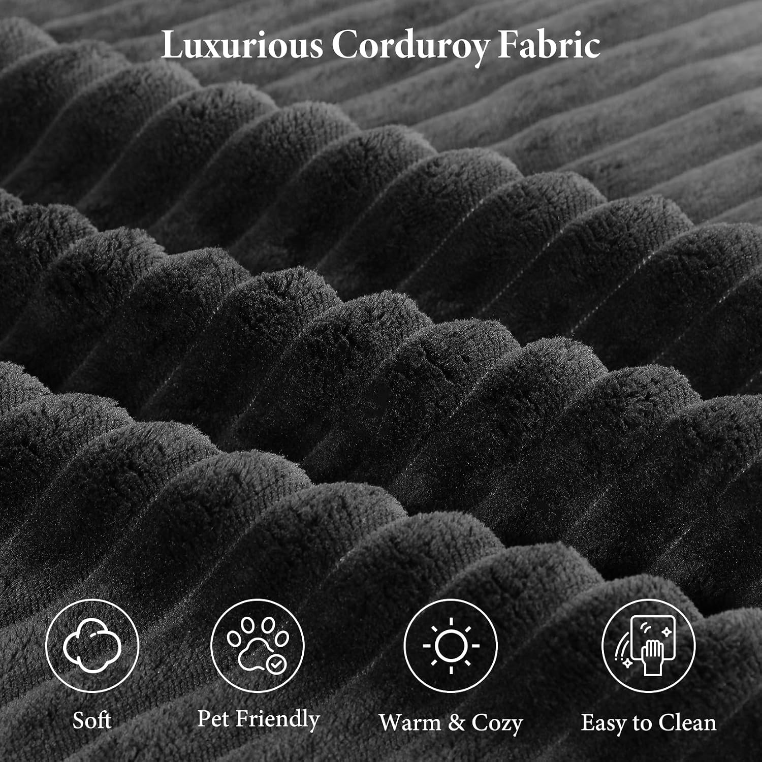 Vesgantti 143' L Shaped Modular Sectional Couch, Comfy Corduroy Upholstered Cloud Couches for Living Room, Modern 3 Seater Sofa with Movable Ottoman & Throw Pillows, Dark Grey