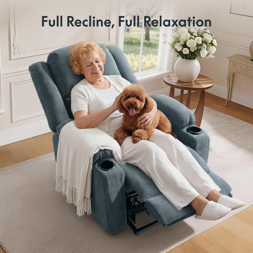 FLEXISPOT XL31 Power Lift Recliner Chair for Elderly, Electric Lift Chair with Massage & Heat, Fabric Reclining Sofa w/USB & Type-C Charging for Living Room Bedroom(Medium Size, Denim Blue)