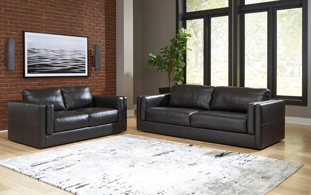 Signature Design by Ashley Amiata Modern Leather Match Sofa with Non-skid Legs, Black