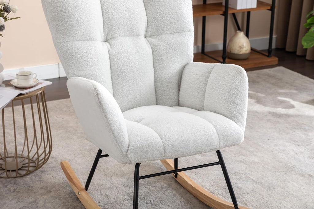 Rocking Chair Nursery Gilder, 31.5' D×27.6' W×37.4' H, Soft Teddy Fabric, 250LBS Capacity, Living Room & Nursery Accent Furniture
