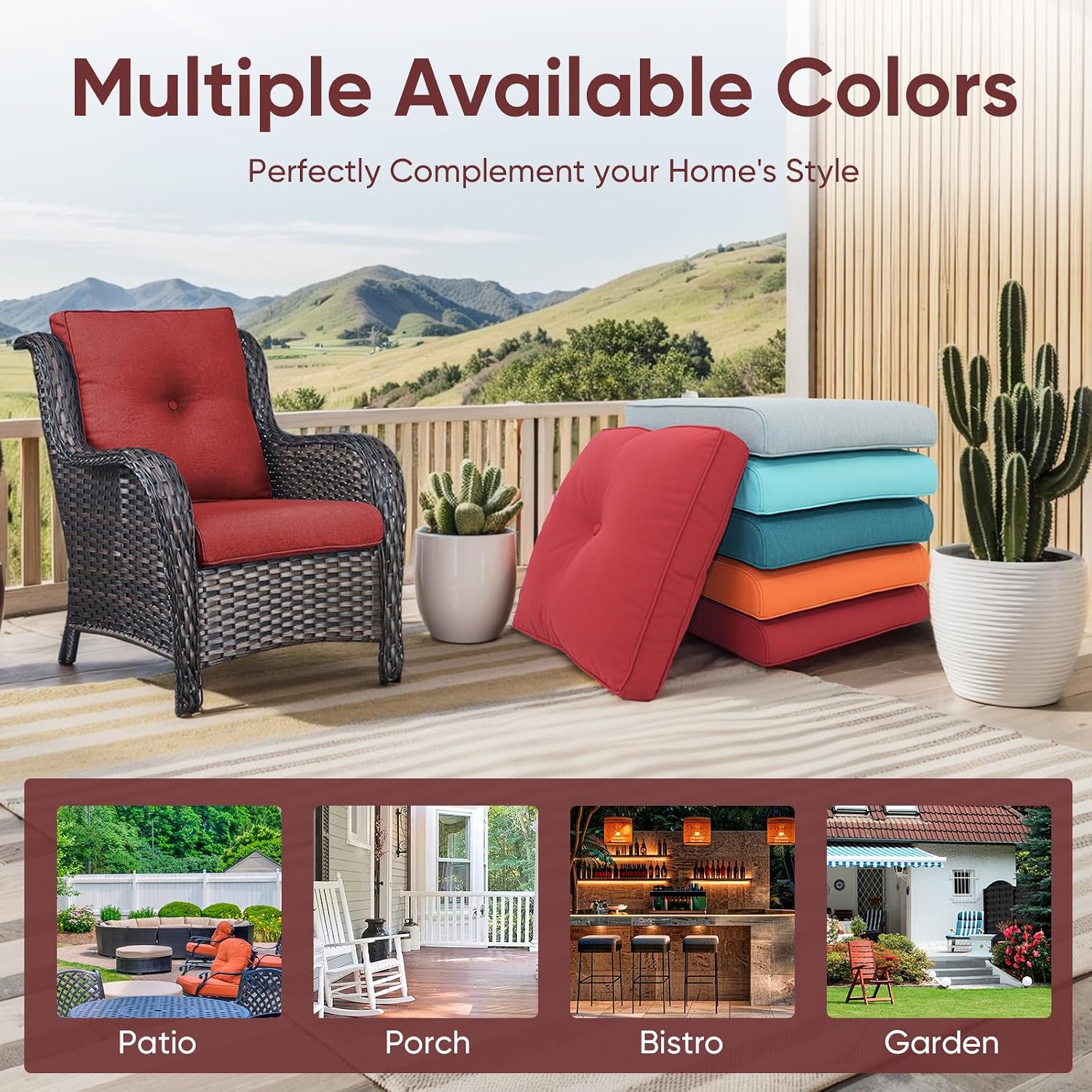 Outdoor Chair Cushions 3 Packs - Outside High Back Thick Water-Resistant Cushion 22x24 with Zipper Cover for Patio Glider Rocking Chairs Loveseat Couch – Red/Buckle