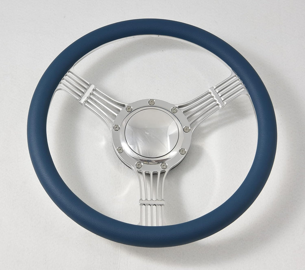 14' Polished Billet Steering Wheel Full Wrap with Horn Button-Blue