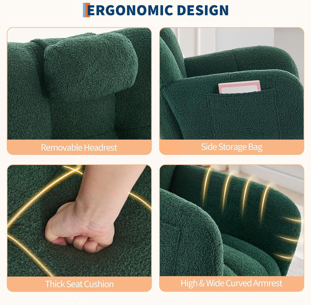 Rocking Chair Nursery Teddy, Upholstered Baby Fluffy Glider Rocker for Adults Small Spaces Indoor,Nursing Chairs for Living Room, Bedroom