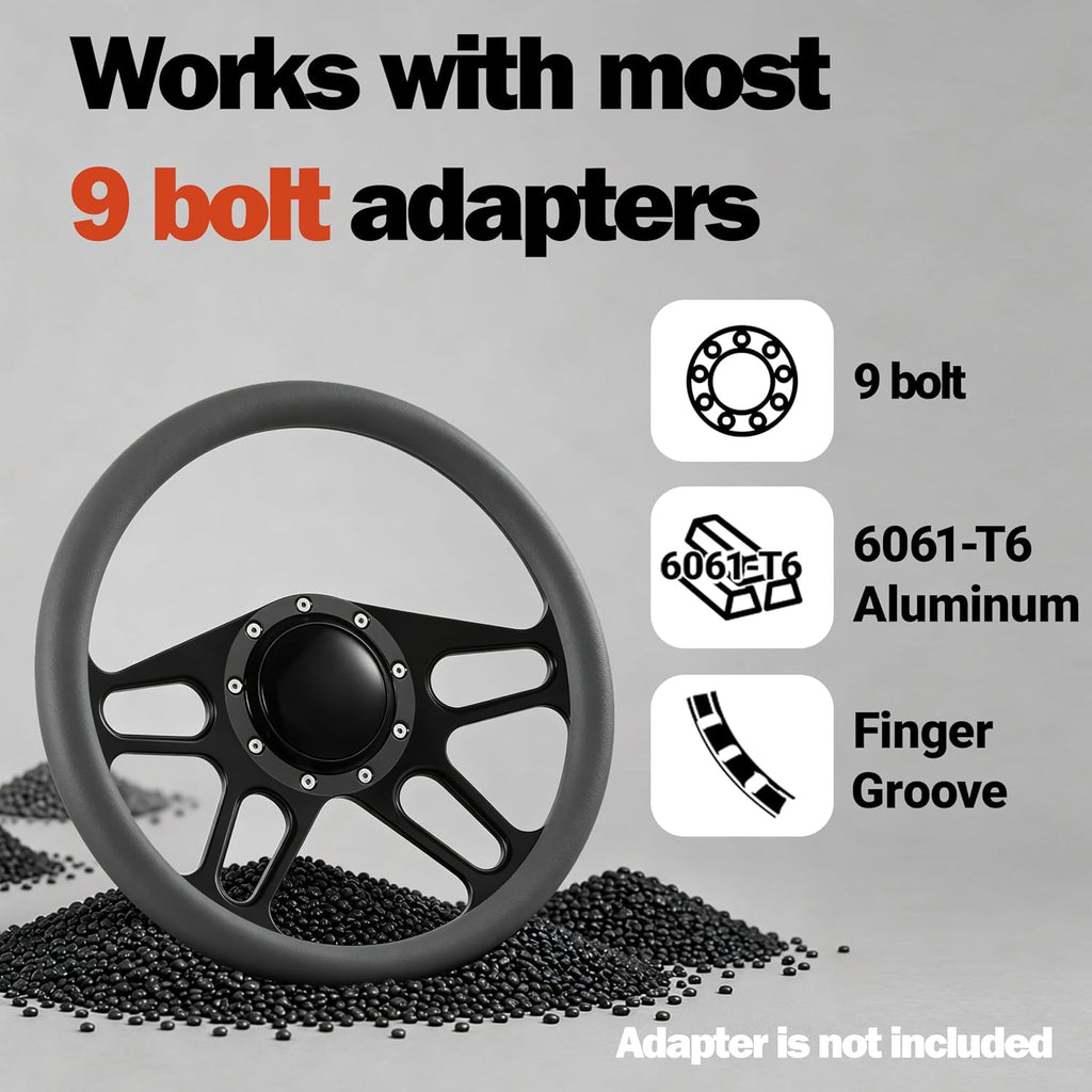 14'' Billet Half Wrap 9 Bolts Steering Wheel with 2'' Dish and Horn Button(Dark Grey)