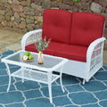 VIVIJASON 2-Piece Patio White Wicker Loveseat Glider Set Cushioned, Outdoor Conversation Furniture Sets with 2-Seater Glider Rocking Bench, Coffee Table and Cushions for Porch Garden Poolside, Red