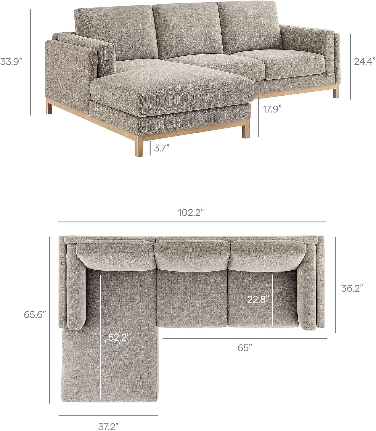Modway Roscoe Left-Facing Sectional Sofa with Chaise in Pewter - 2-Piece Mélange Chenille Fabric Deep Seat Couch, L Shaped Modular for Living Room or Lounge