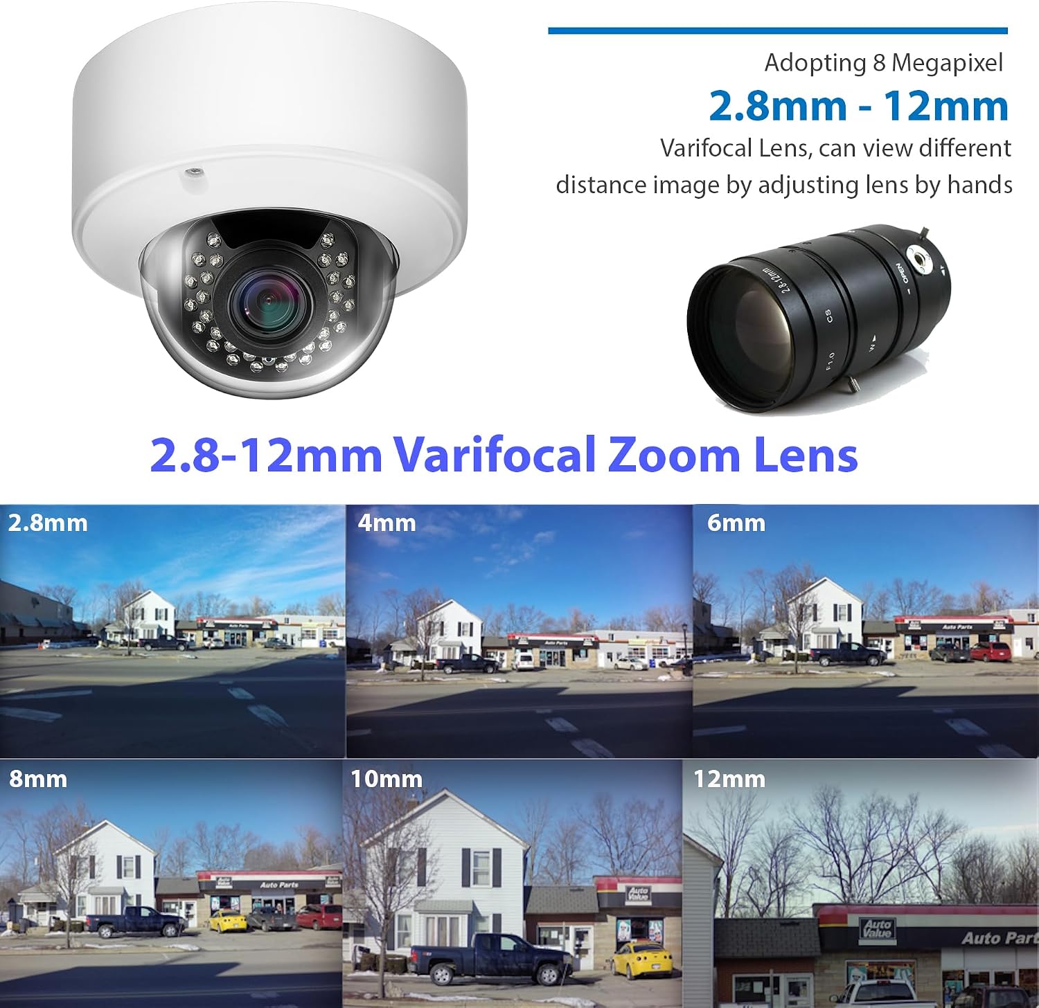 GW Security 8 Channel 8-Megapixel 4K (3840x2160) NVR with (8) UltraHD 4K 8MP 2.8~12mm Varifocal Zoom H.265+ Outdoor/Indoor Waterproof Microphone Audio&Video PoE IP Smart AI Dome Cameras