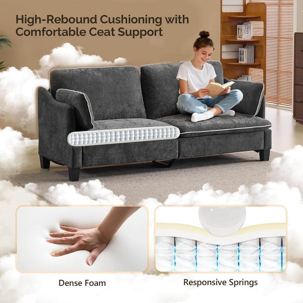 VINGLI 84' Modern Sofa Couch, Linen Velvet 2-Seater Loveseat with Piped Cushions, Removable Cover & 2 Throw Pillows, Upholstered Couches for Living Room, Apartment, Office | Piped Cushions Sofa