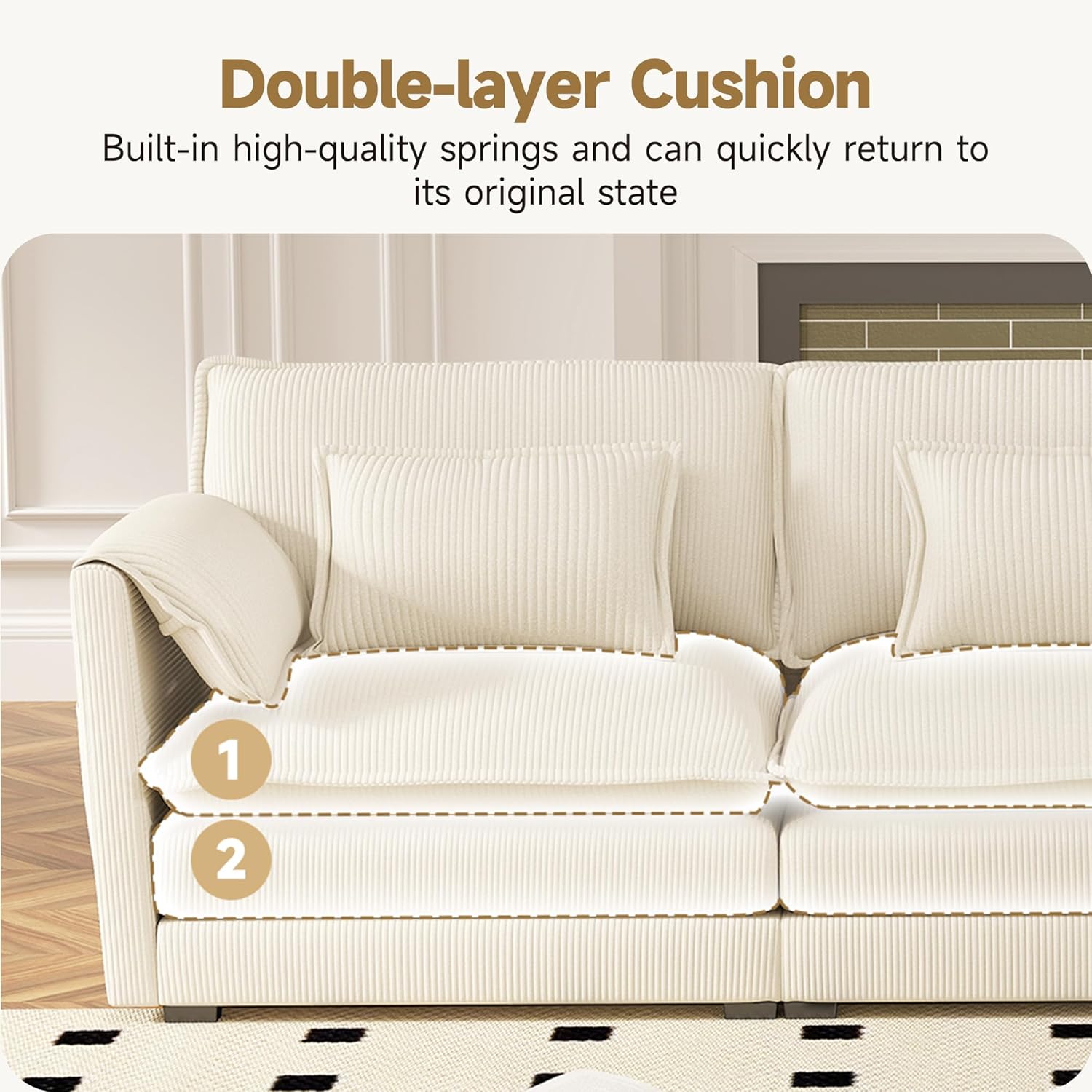 Real Relax 145'' Modular Sectional Sofa, U Shaped Corduroy Convertible Couch with Movable Ottoman 8 Pillows and 2 Armrest Pillows for Living Room, Office and Leisure Places, Beige