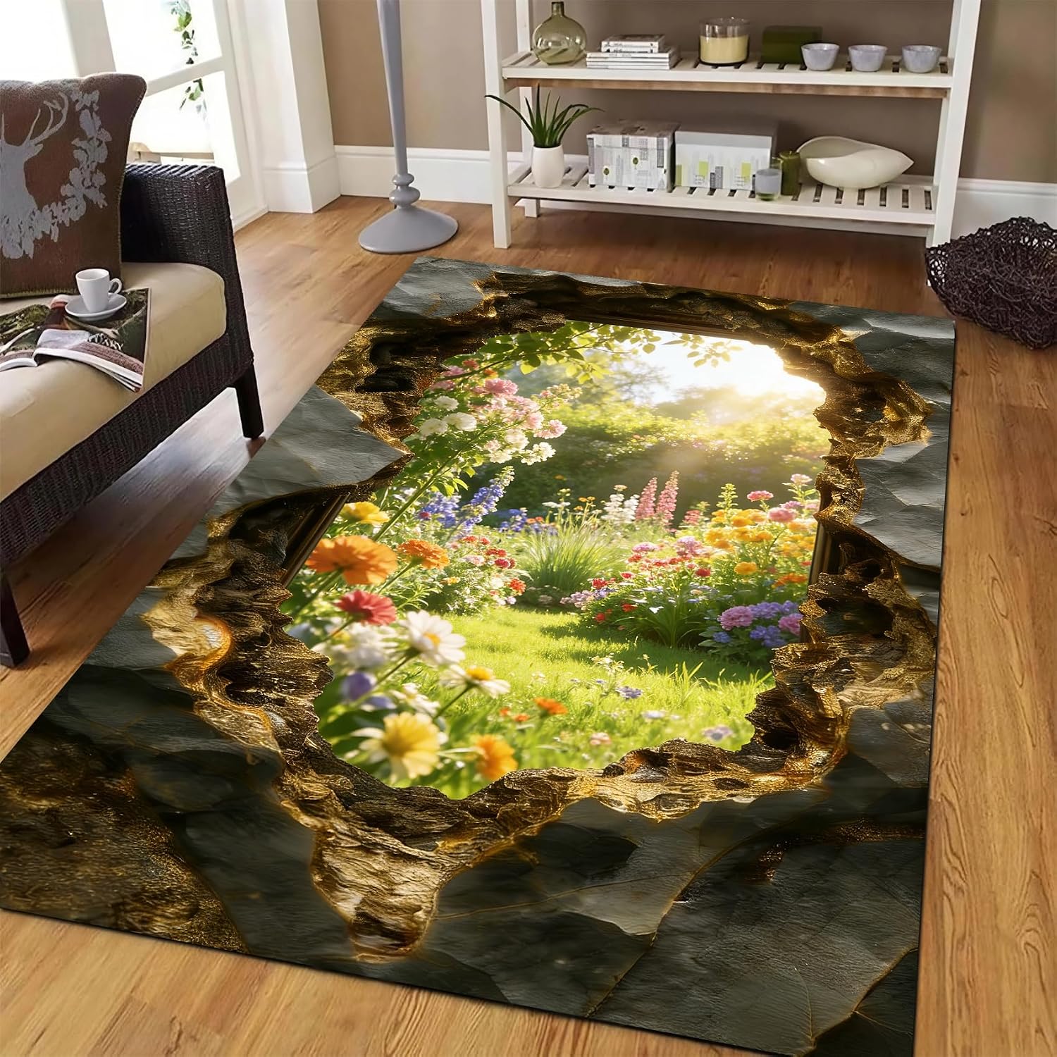 N,94'*118',3D Optical Illusion Rug for Bedroom, Area Rugs 8x10 for Living Room, 5x7 Floral Area Rugs Rugs, Non-Slip Cool 3D Rugs with Colorful Vortex Carpet for Livingroom Gameroom Home Decor