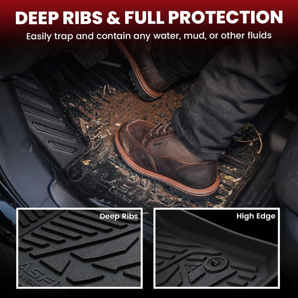 LASFIT Floor Mats 2007-2013 for Chevy Silverado/GMC Sierra 1500, 2007-2014 2500 HD 3500 HD, Gasoline only, Crew Cab, 1st Row Bucket Seat, All Weather TPE Custom Fit Car Floor Mats (2007 Only New Body)