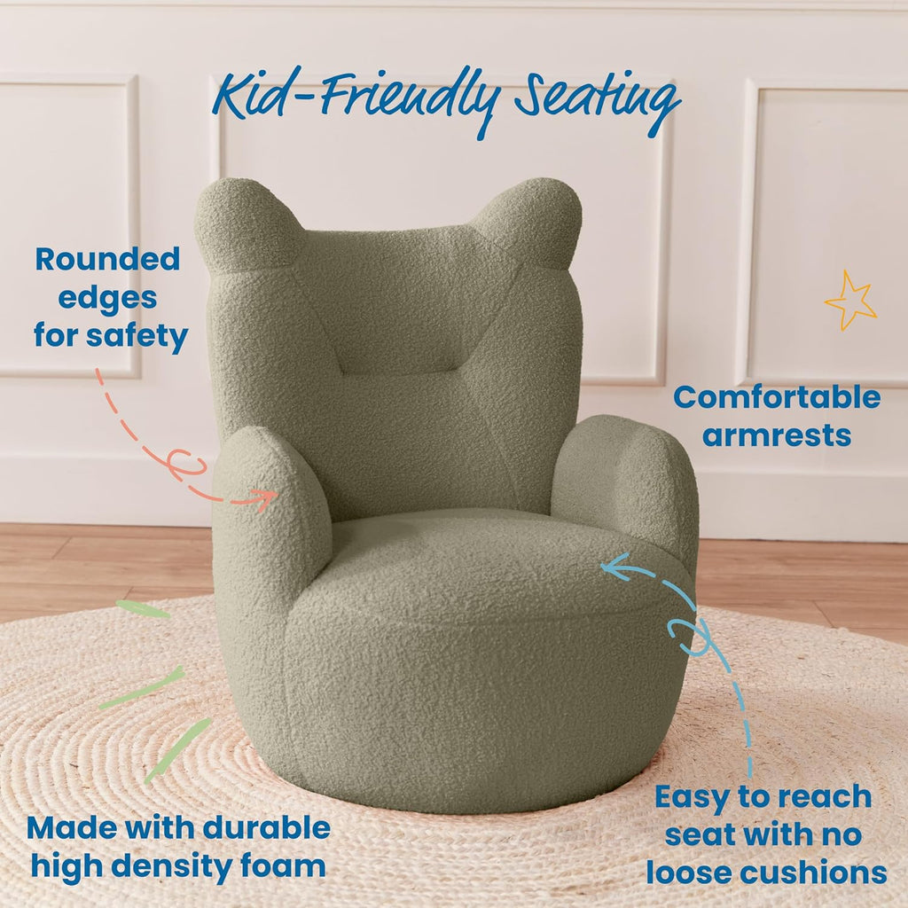 ECR4Kids Teddy Bear Sherpa Toddler Chair, 14in Seat Height, Kids Furniture, Dark Sage